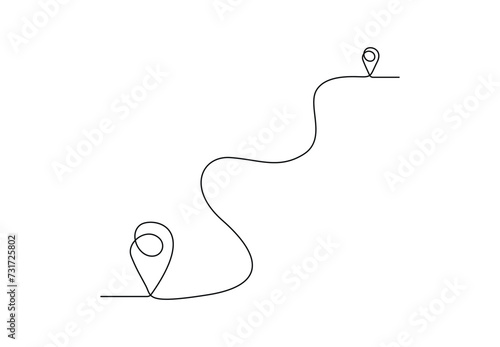 Continuous single line drawing of location markers icon. Pin between two points in one line style vector illustration. Premium vector 