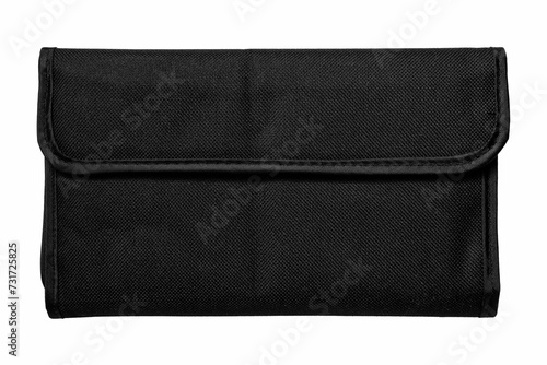 Closeup of a black wallet on a white background