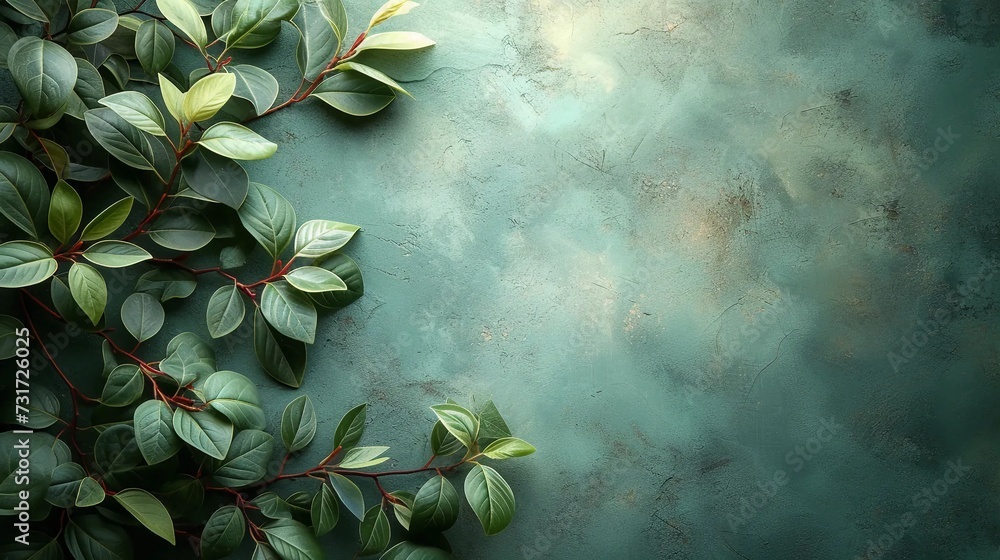 Dark leaves on a vintage green background