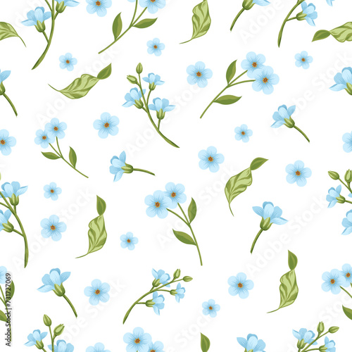 Vector pattern with blue spring flowers