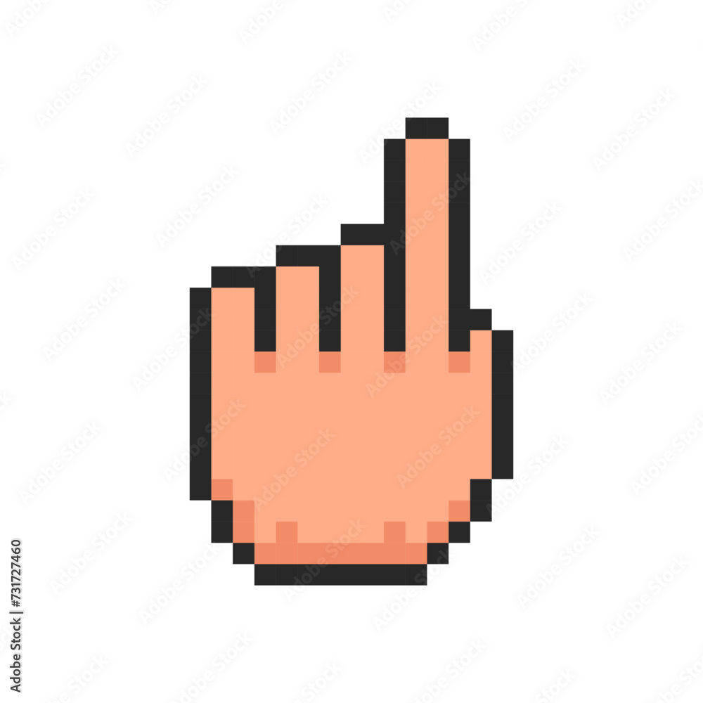 Pixel hand, hand gesture in the form index finger up symbol. Pixel hand, hand gesture in the form index finger up symbol.