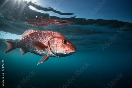 Underwater shot of a vibrant pink snapper fish photo