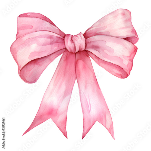 Pink bow watercolor illustration isolated on transparent background