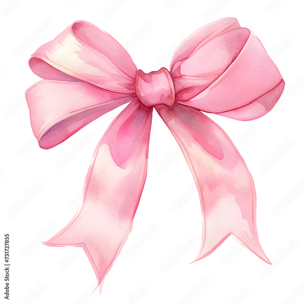Pink bow watercolor illustration  isolated on transparent background - obrazy, fototapety, plakaty 