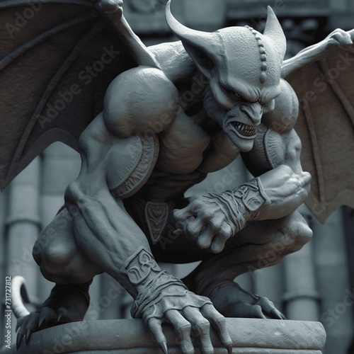 AI generated illustration of a gargoyle statue on a pedestal