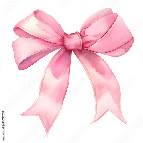 Pink bow watercolor illustration  isolated on transparent background photo