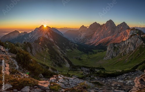 Beautiful and tranquil Lauferspitze mount landscape featuring a stunning sunset
