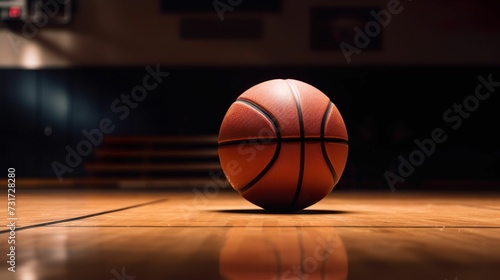 AI-generated illustration of a basketball on a court with a blurry background © Wirestock