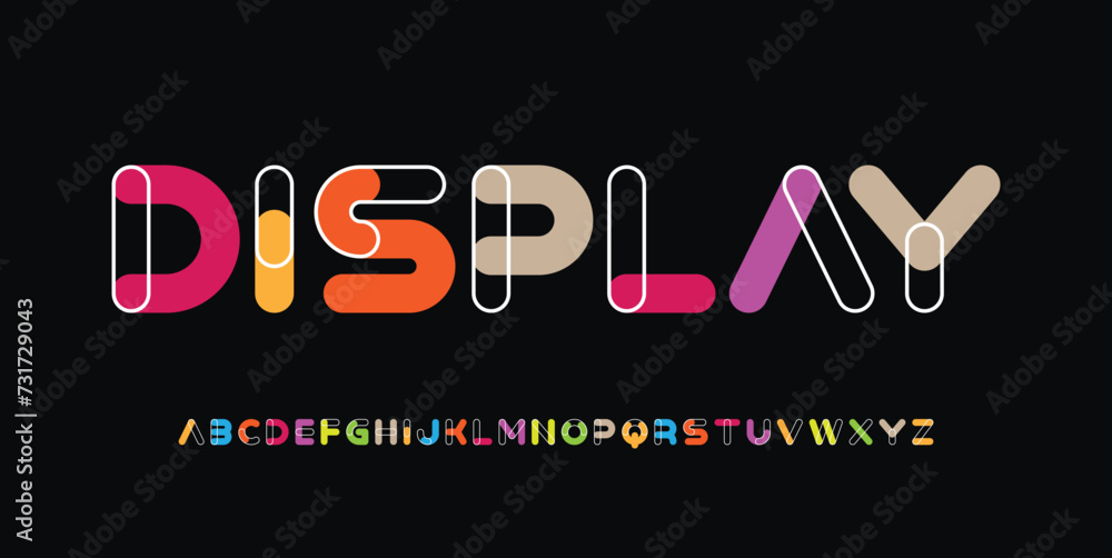 Creative Design vector Font of twisted Ribbon for Title, Header, Lettering, Logo. Funny Entertainment Active Sport Technology areas Typeface. Colorful rounded Letters and Numbers. - obrazy, fototapety, plakaty 