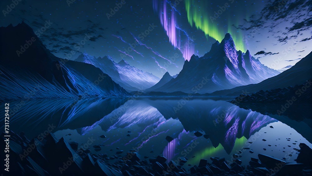 AI generated illustration of the Aurora Borealis in all its glory, illuminating the night sky
