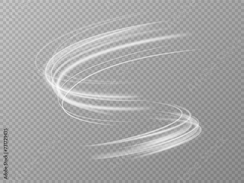 Texture of cold winter wind. Holiday vector snowstorm. Christmas cold snowstorm effect.Light effect.Magic spiral with sparkles.White light effect.Glitter particles with lines.Swirl effect.