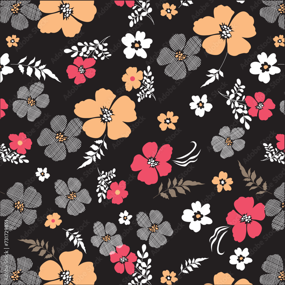 Flying pretty flowers and leaves pattern Flying pretty flowers and leaves pattern