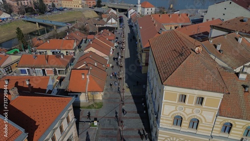 Aerial view of the central part of the Brcko District on a sunny day in Bosnia and Herzegovina photo