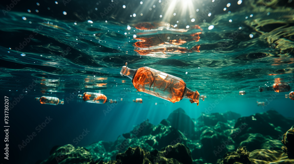 trash plastic bottle in ocean trash plastic bottle in ocean