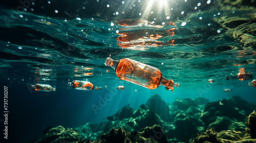 trash plastic bottle in ocean