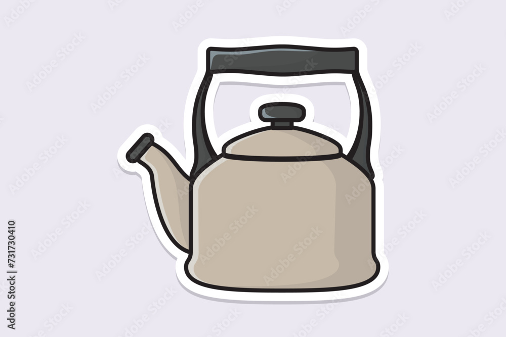Clay Tea Kettle sticker design vector illustration. Kitchen interior object icon concept. Kitchen Teapot with closed lid sticker design with shadow.
