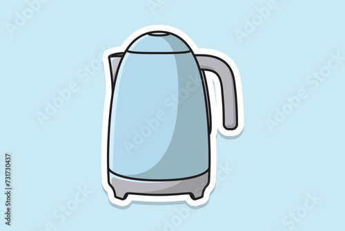 House Unique Tea Kettle sticker design vector illustration. Kitchen interior object icon concept. Kitchen Teapot with closed lid sticker design with shadow. Clay teakettle vector design icon.
