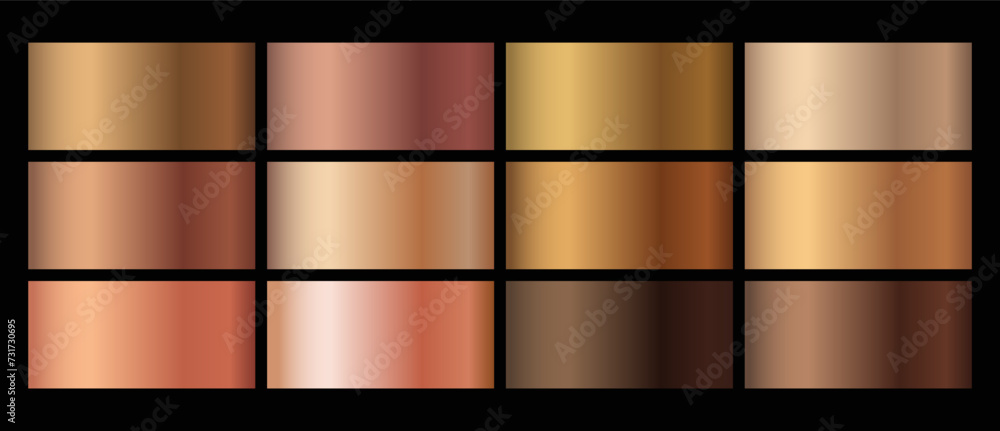 Color palette gradient set. Metallic gold, bronze, beige gradient ...
