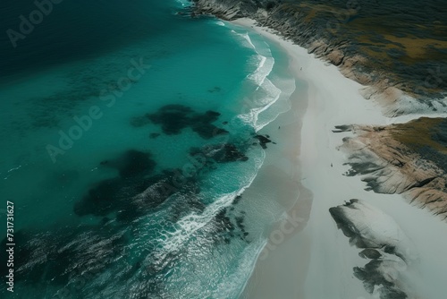 AI generated illustration of the shoreline of the blue ocean - aerial