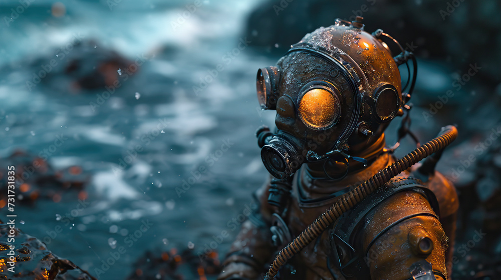 Deep Sea Discovery: A Time-Traveling Explorer in a Victorian-Era Diving Suit, Uncovering a Lost Underwater Civilization in the Depths of the Ocean Deep Sea Discovery: A Time-Traveling Explorer in a Victorian-Era Diving Suit, Uncovering a Lost Underwater Civilization in the Depths of the Ocean