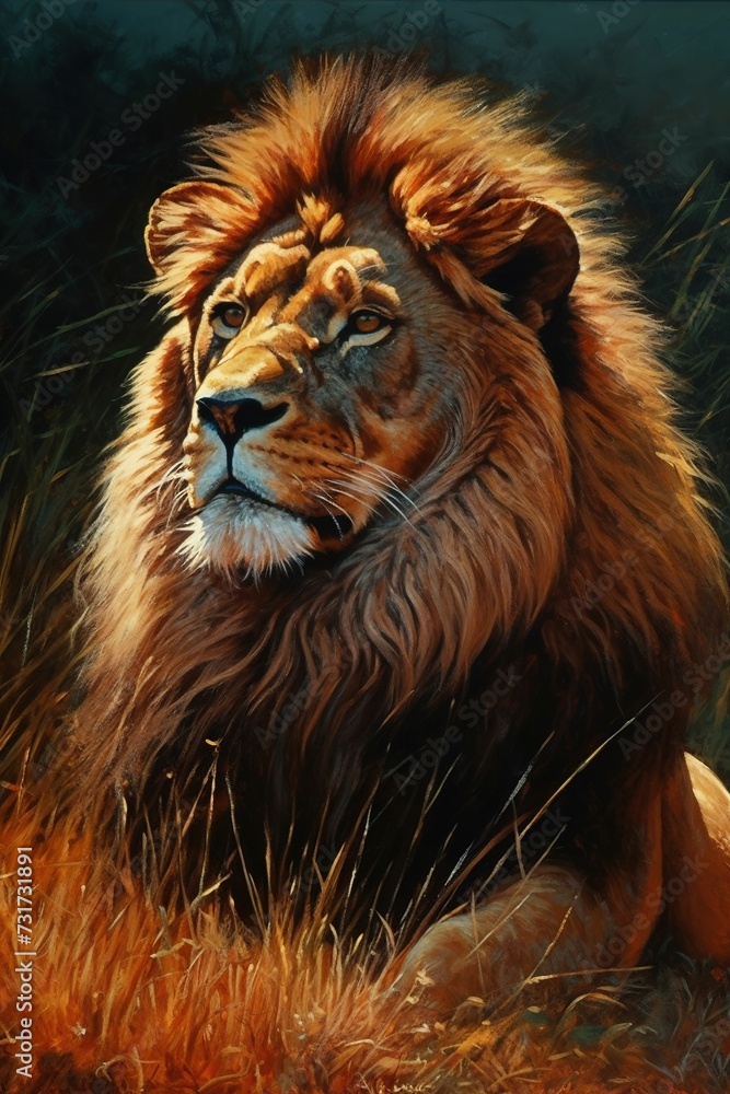 Fototapeta premium AI generated illustration of a lion against a grassy background