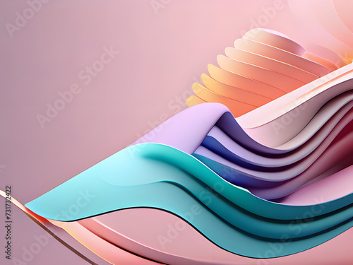 Abstract colorful paper wave shapes on a smooth gradient background photo