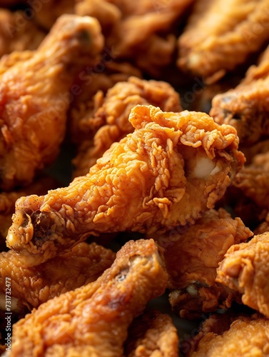 Freeze Motion Shot of Flying Fresh Fried Chicken Wings or Strips, Close-up : Generative AI