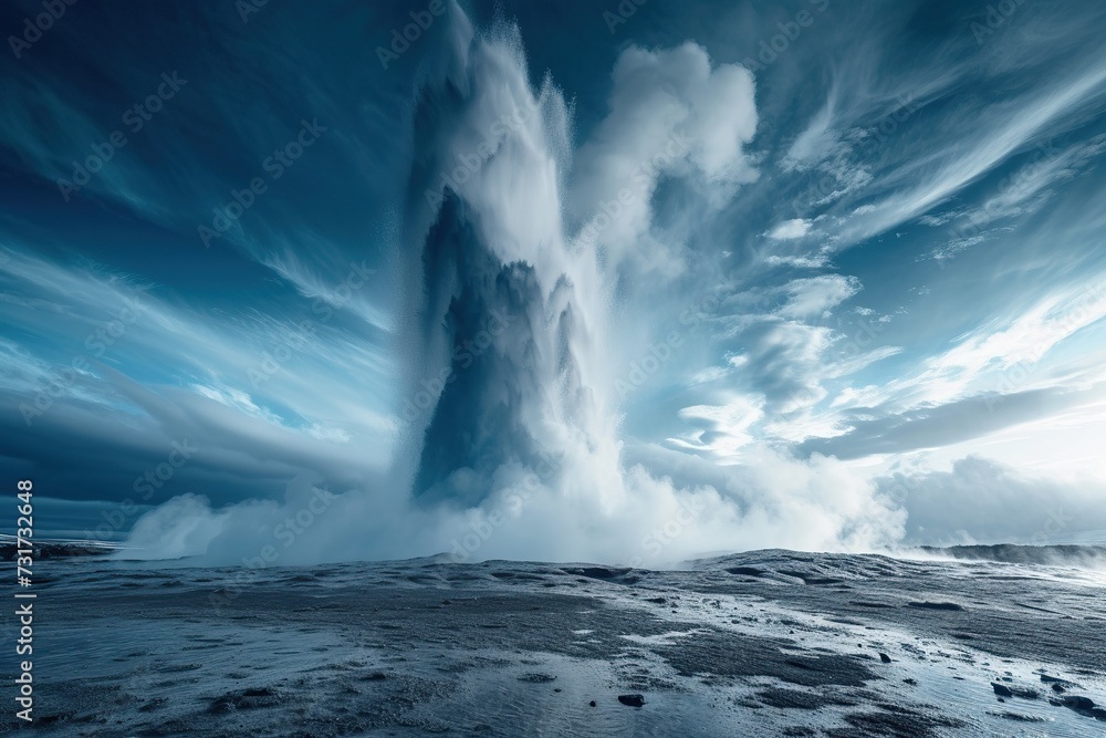 Naklejka premium Great geysir erupting by water and steam