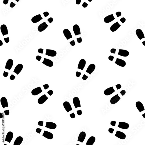 Double footprints shoes black vector seamless pattern. Step, footstep, track background, wallpaper, print, textile, fabric, wrapping paper, packaging design	