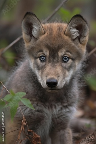 AI-generated illustration of a young wolf pup.