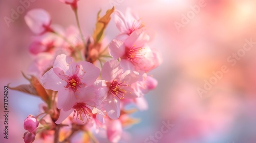 Beautiful flowering Japanese cherry - Sakura. Background with flowers on a spring day. : Generative AI