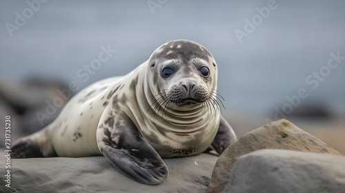 AI-generated illustration of a seal resting on a rock.