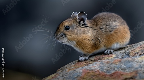 AI generated illustration of a small American pika on a rock on a blurred background photo
