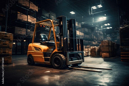 Forklift loader. Pallet stacker truck equipment at warehouse. © Ruslan Gilmanshin
