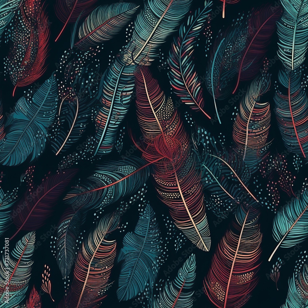 Tapeta Piórka w stylu boho na ciemny tle
