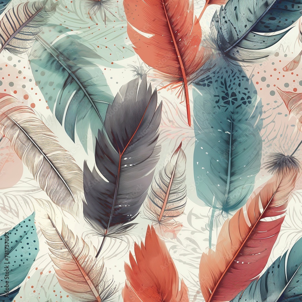Tapeta Pióra w kolorach boho
