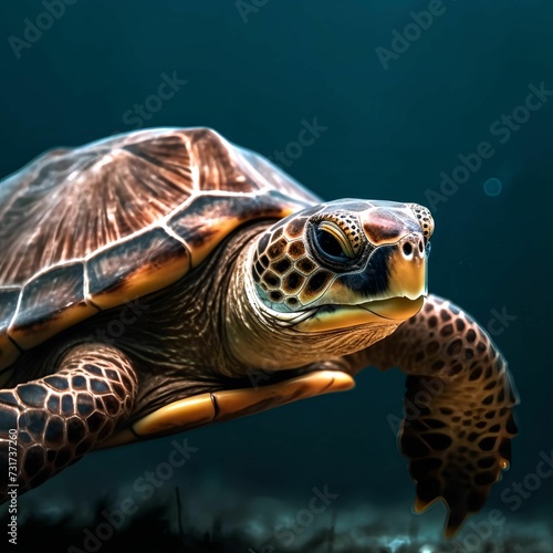 AI generated illustration of a reptilian turtle in an aquarium environment
