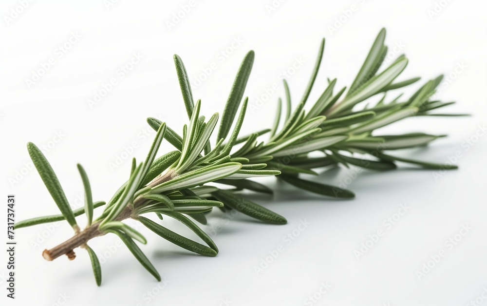 AI generated illustration of a single sprig of rosemary on a white background AI generated illustration of a single sprig of rosemary on a white background
