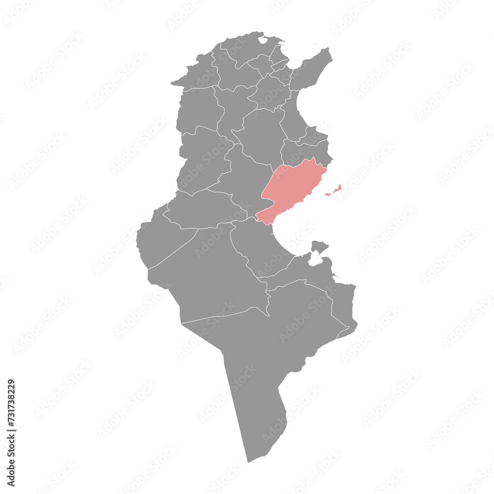 Sfax Governorate map, administrative division of Tunisia. Vector illustration.