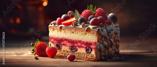 AI generated illustration of a delicious looking cake topped with fresh berries