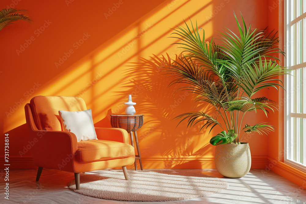 Fototapeta premium Contemporary Elegance: A Trendy Modern Living Room with Comfortable Furniture, Green Plants, and Cosy Grey Tones