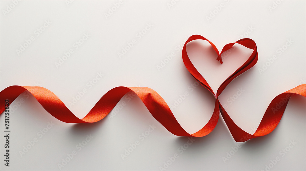 Red satin ribbon in the shape of a heart on white background Red satin ribbon in the shape of a heart on white background