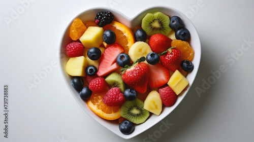 Heart shaped bowl of fresh fruit salad