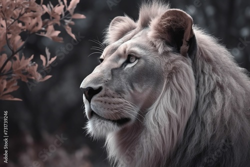 Majestic white lion  gazing off to the side with a regal expression - AI generated