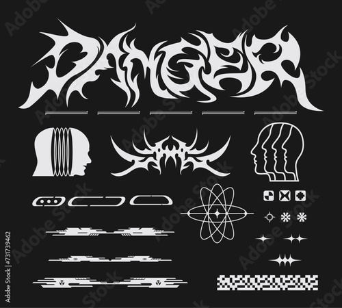 anti design danger hardcore brutalism streetwear element shape asset acid poster, tattoo, illustration vector futuristic icon, symbol editable