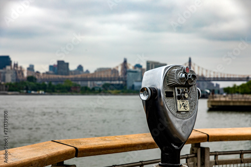 The skyline of Manhattan with a prism of Long Island which is an island that extends across New York (USA) from where you can see the skyscrapers of the Big Apple.