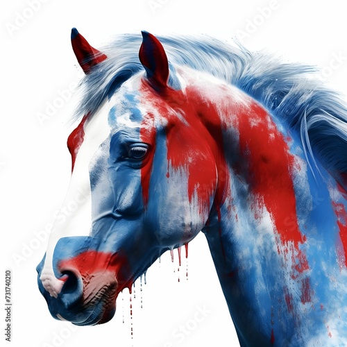 AI generated illustration of a horse with colors resembling the American Flag on its back photo