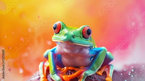 frog bright colorful and vibrant poster illustration