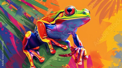 frog bright colorful and vibrant poster illustration photo