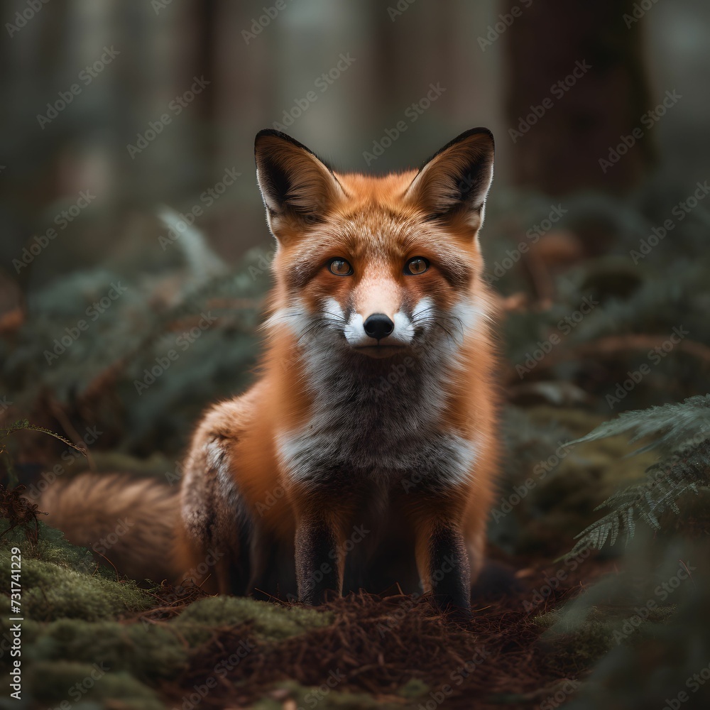 Fototapeta premium AI generated illustration of a red fox atop a mound of fallen autumn leaves